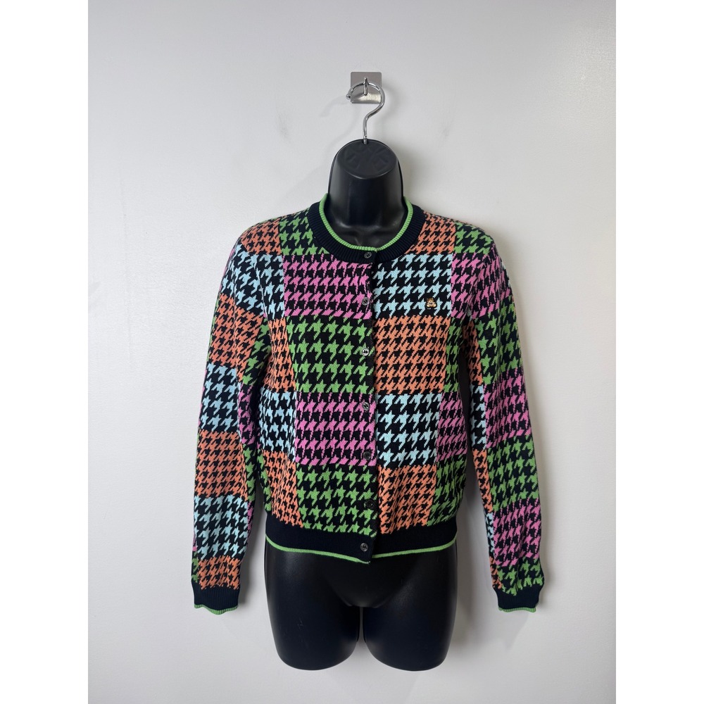 Teddy Fresh Women Multicolor Cardigan Patchwork Houndstooth Knit Small